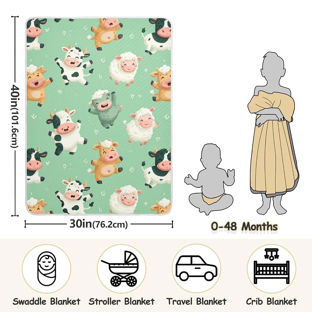 Cute Animal Print Baby Blanket for Crib and Travel Use
