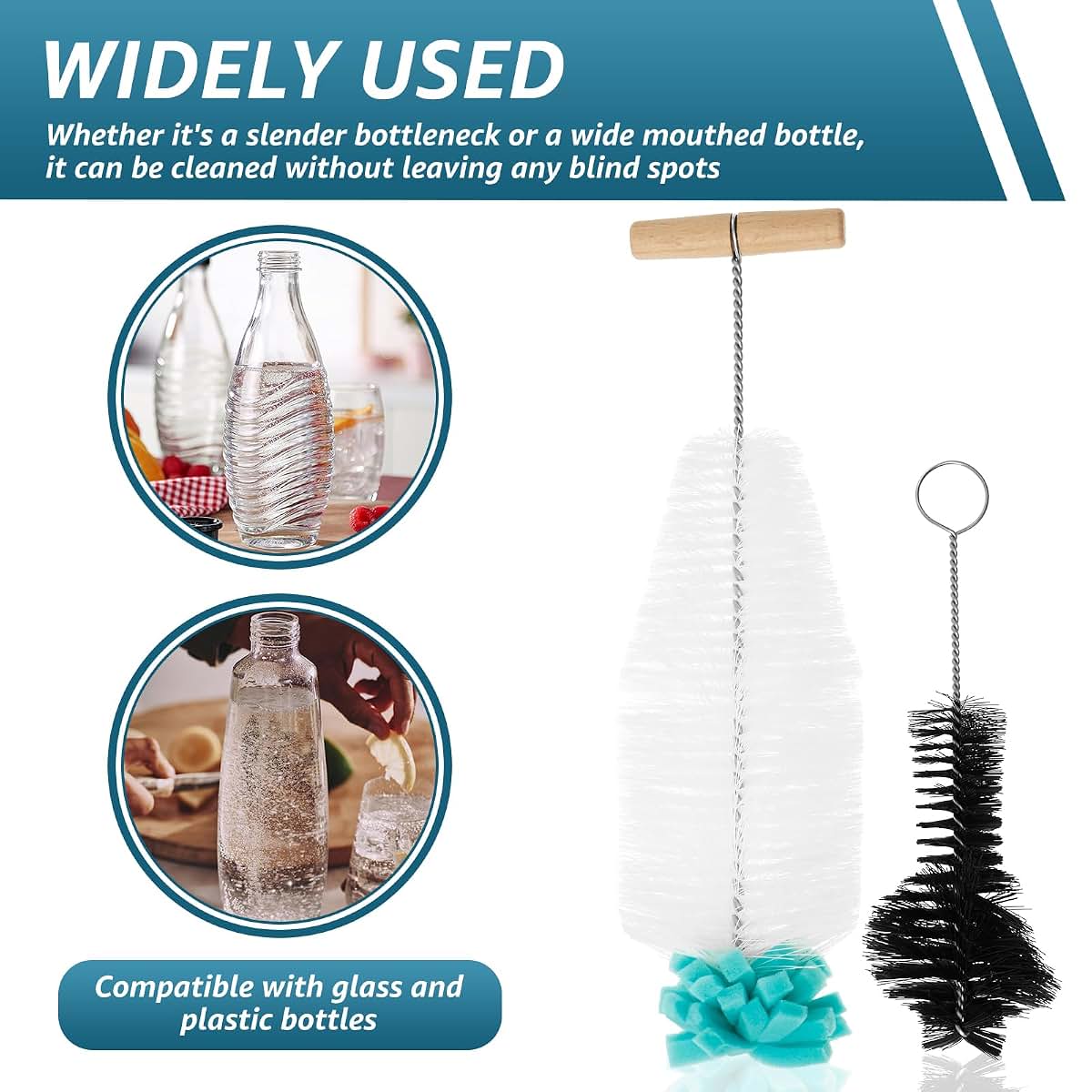 Bottle Brush Set for Deep Cleaning Glass and Plastic Bottles