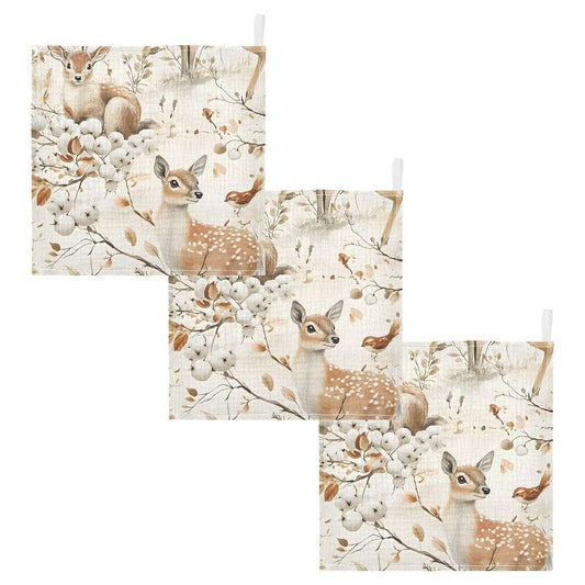 YETTASBIN Watercolor Deer Muslin Baby Washcloths, 3 Pack