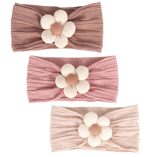SNOWIE SOFT® Baby Hair Bands Set of 3 Elastic Flower Hair Bands for Girls Headbands for Baby Girls Shower Gift for Baby