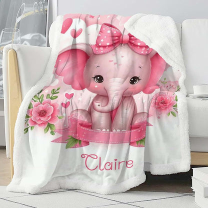 NZOOHY Girl Elephant Flower Personalized Sherpa Baby Blankets for Boys Girls,Soft Newborn Naps Custom Name Blanket for (photo 3)