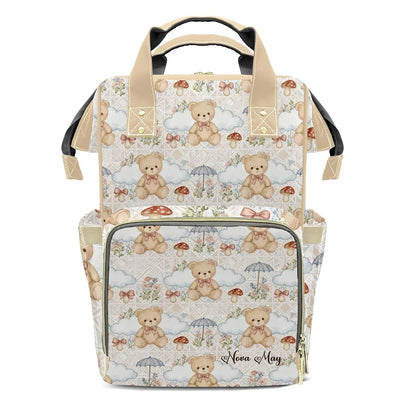 LiSoAkWE Personalized Diaper Bag Backpack with Name,Customized Cute Bear Clouds Bow Mushrooms Nappy Backpack for Baby