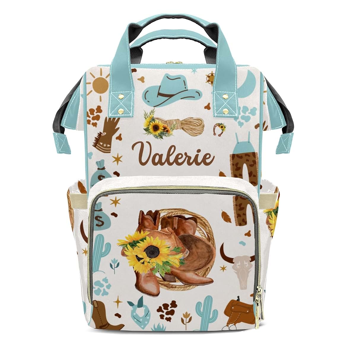 LiSoAkWE Sunflowers Cowboy Hat Boots Personalized Diaper Bag Nursing Baby Bags Nappy Bag with Name Casual Travel Nappy