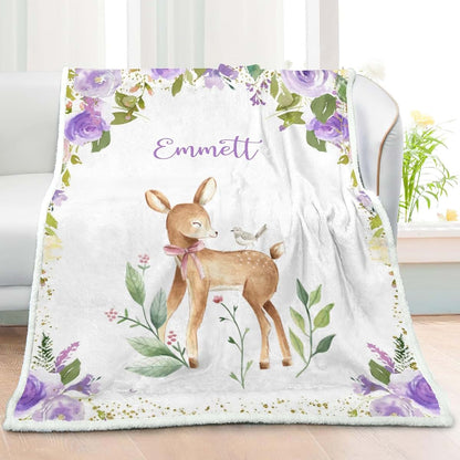 Nzoohy Personalized Floral Sherpa Fleece Baby Blanket (photo 2)