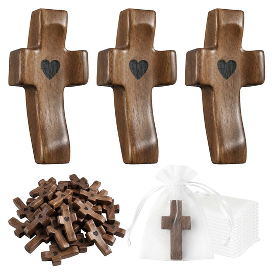 YztCzl 120 Pcs Handmade Wooden Pocket Cross Set With Organza Bags