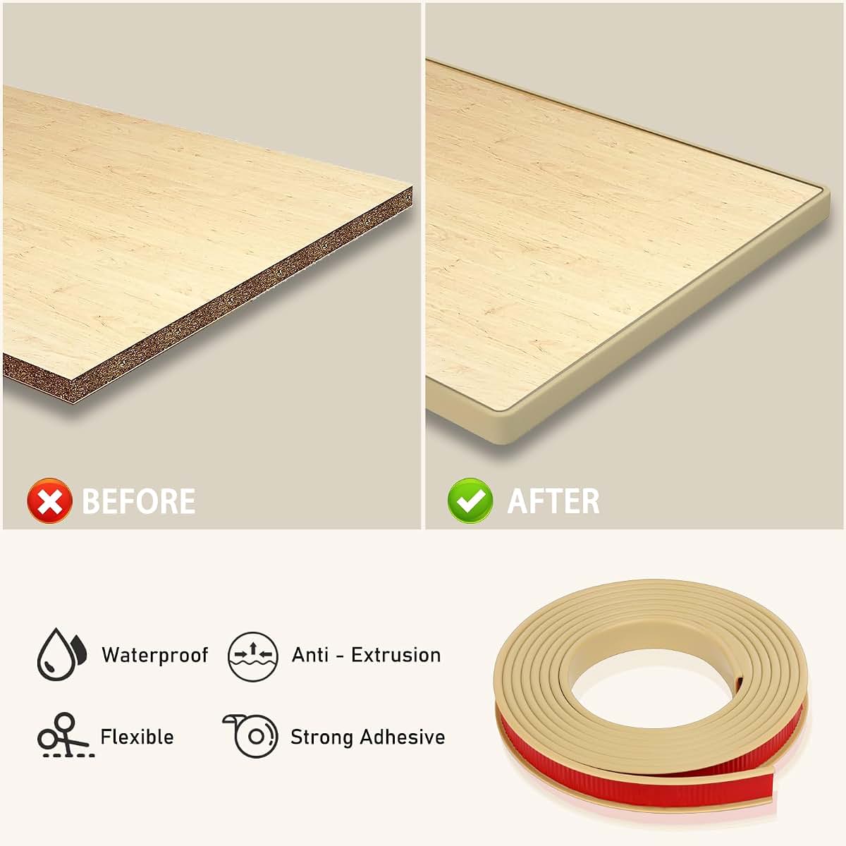 Edge Banding Trim for Furniture Repair - TPE Silicone