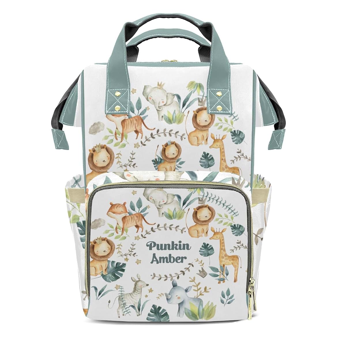 LiSoAkWE Jungle Crown Animals Safari Leaves Customizable Large Capacity Diaper Bag Personalized Name,Waterproof