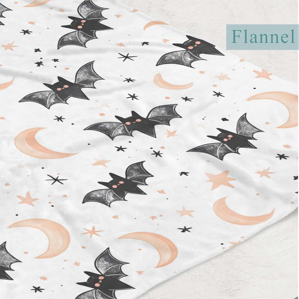 Wicbfdfv Spooky Halloween Bats Moon Stars Flannel Baby Blanket (photo 3)