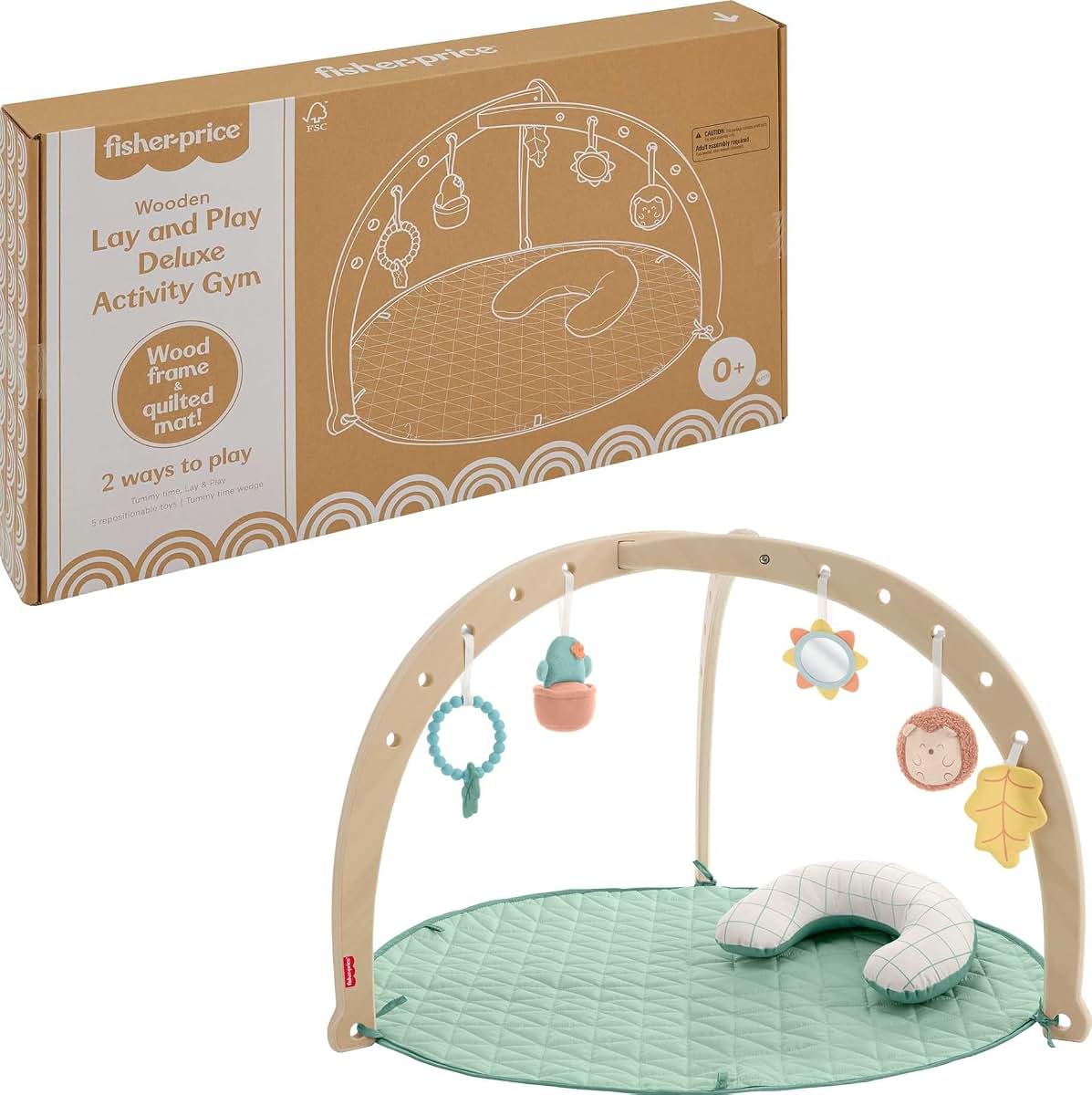 Fisher-Price Wood Baby Playmat Lay & Play Deluxe Activity Gym