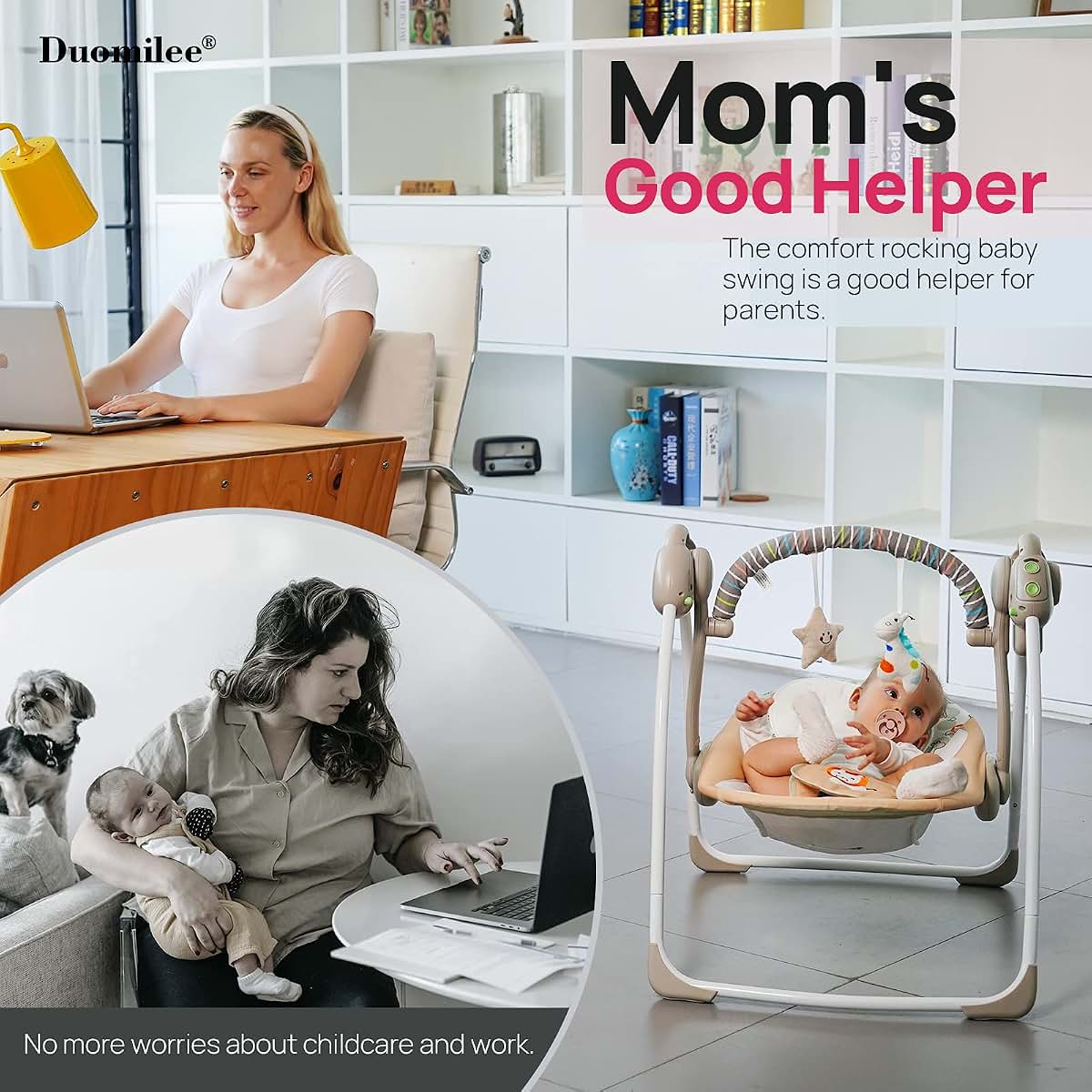 Duomilee Baby Swings for Infants, Baby Swing Newborn, Baby Swing with Intelligent Music Vibration Box, Infant Swing (photo 3)
