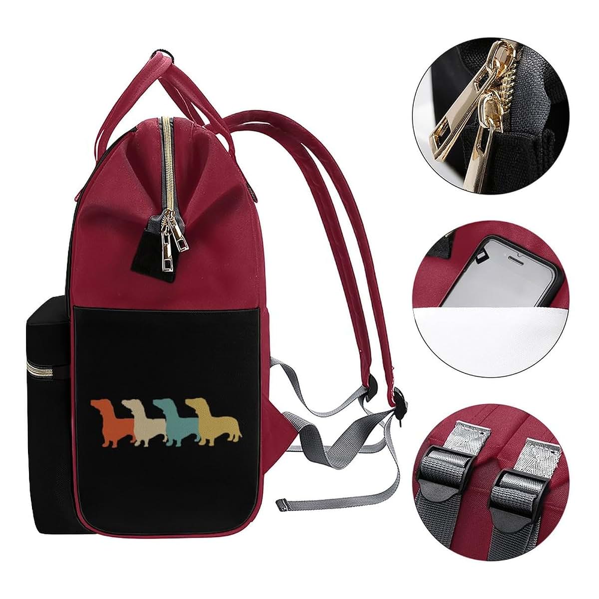 Vintage Dachshund Diaper Bag Backpack Waterproof Travel Daypack