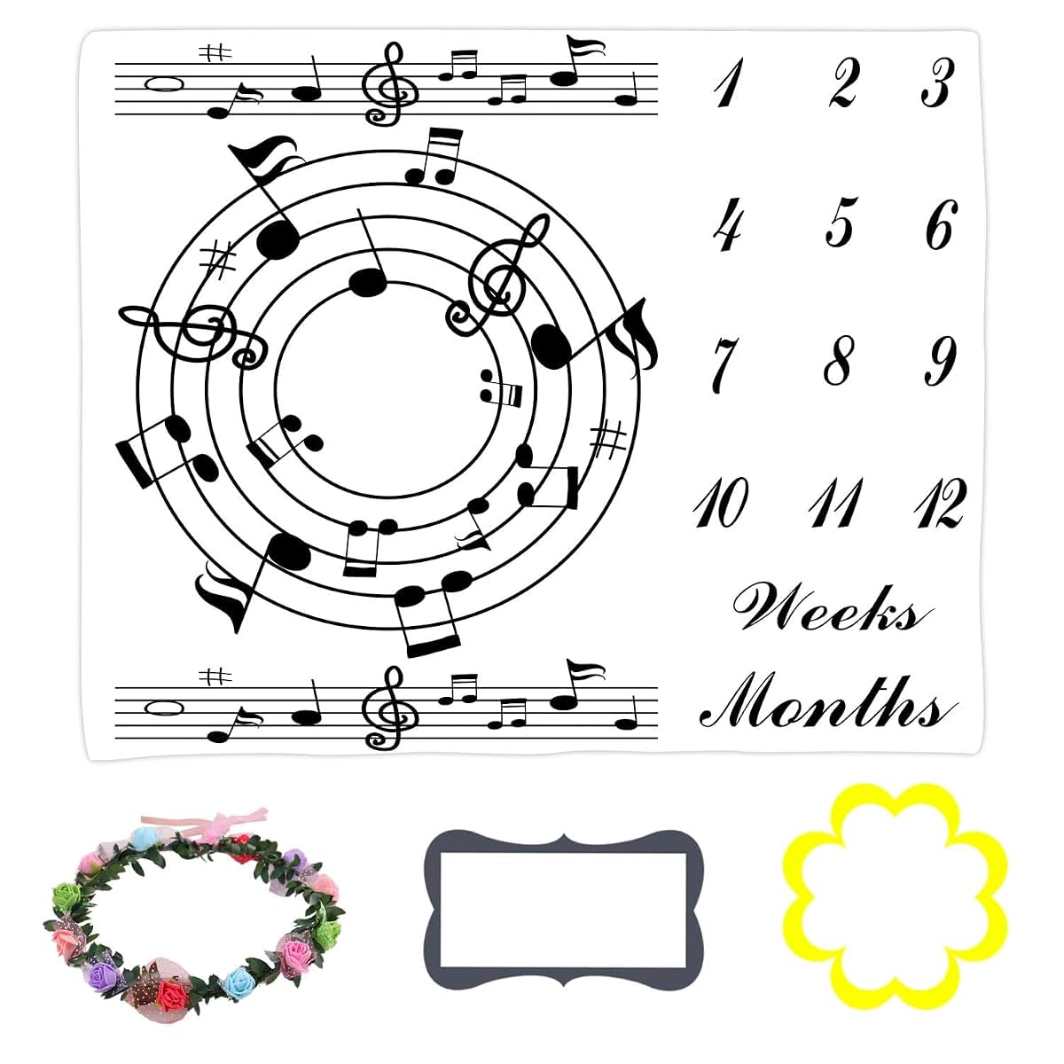 LYLYCTY Music Themed Baby Milestone Blanket 48x40 Inch Polyester Newborn Photo Prop