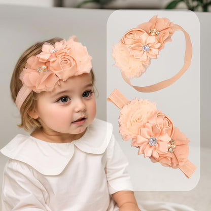 Kenjudess Baby Girls Rose Flower Headband Crystal Crown Elastic Hair Band