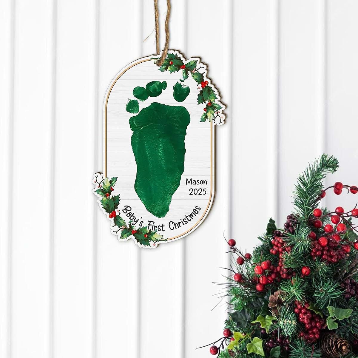 DIY Footprint Hanging Ornaments for Christmas Keepsake | Wooden Milestone Sign