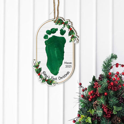 DIY Footprint Hanging Ornaments for Christmas Keepsake | Wooden Milestone Sign