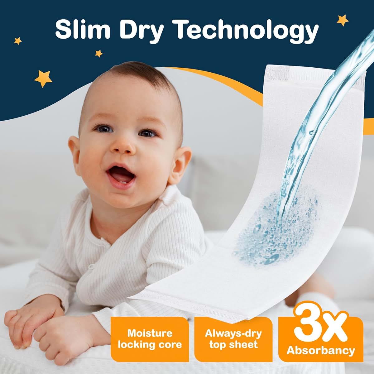 Inspire Dimples Booster Pads, Baby Diaper Doubler with Adhesive - Boosts Diaper Absorbency - No More leaks 30 Count