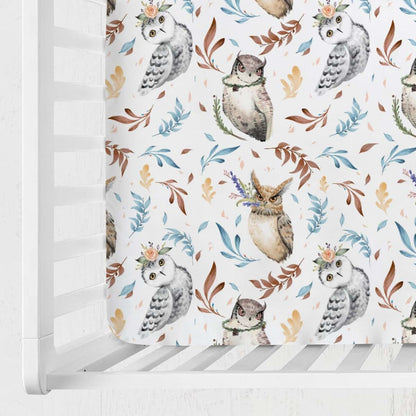 Hwmmbh Watercolor Owl Baby Crib Fitted Sheet, 52x28"