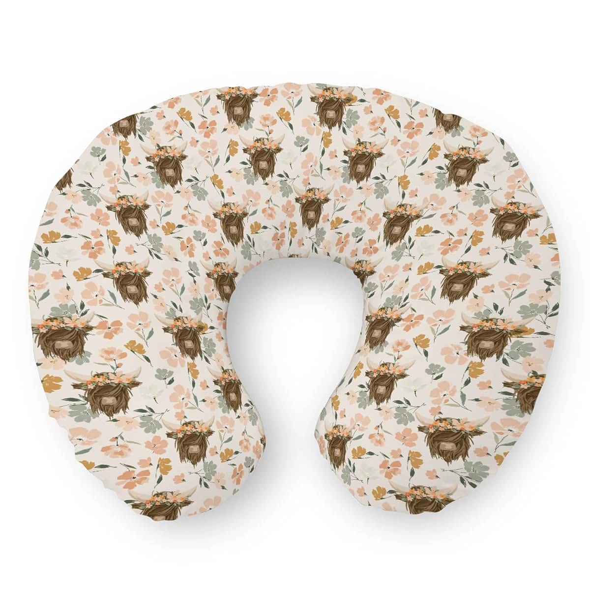 Selgkds Highland Cow Boho Floral Nursing Pillow Cover