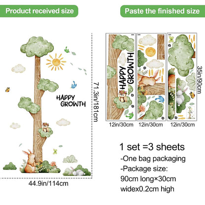 DRWSSR 3D Cartoon Height Growth Chart Wall Sticker for Kids, Jungle Animals PVC Removable