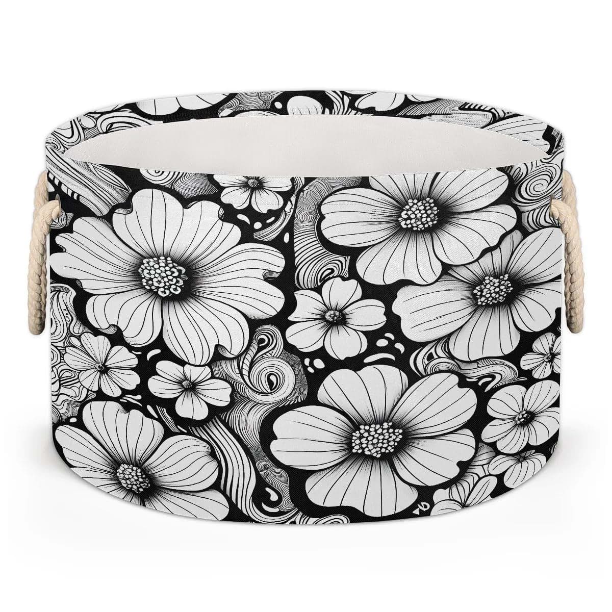 Gumuslen Black White Daisy Storage Basket Bin