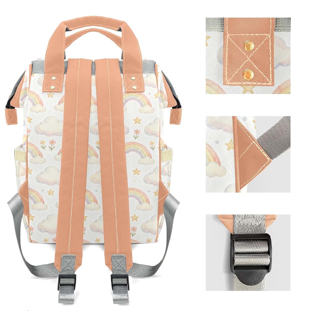YallLocoMo Personalized Diaper Bag Backpack Name Watercolor Rainbow Star Floral Functional Waterproof Bag: Gift for (photo 4)