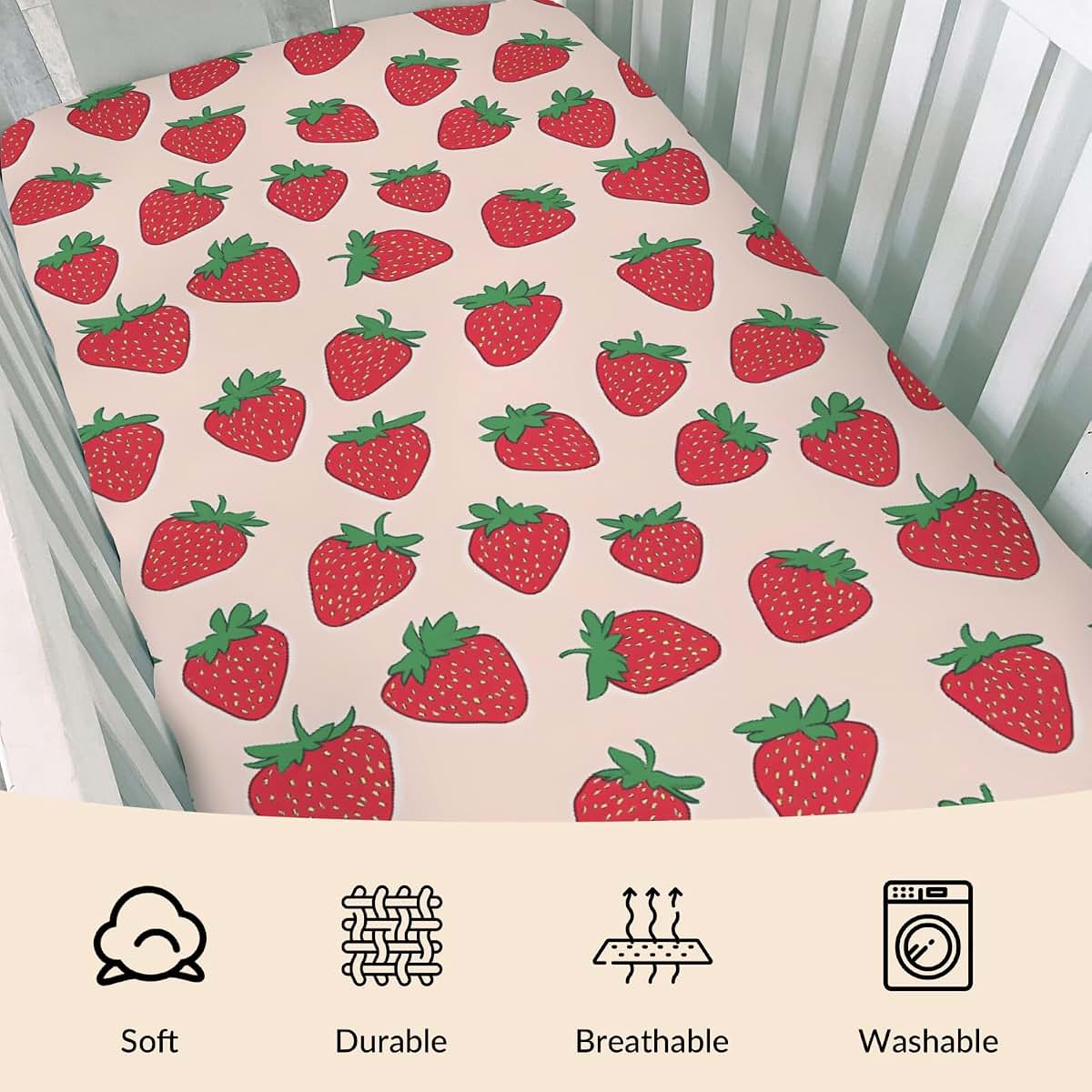 Pynnlts Watercolor Strawberries Fitted Crib Sheet (photo 3)
