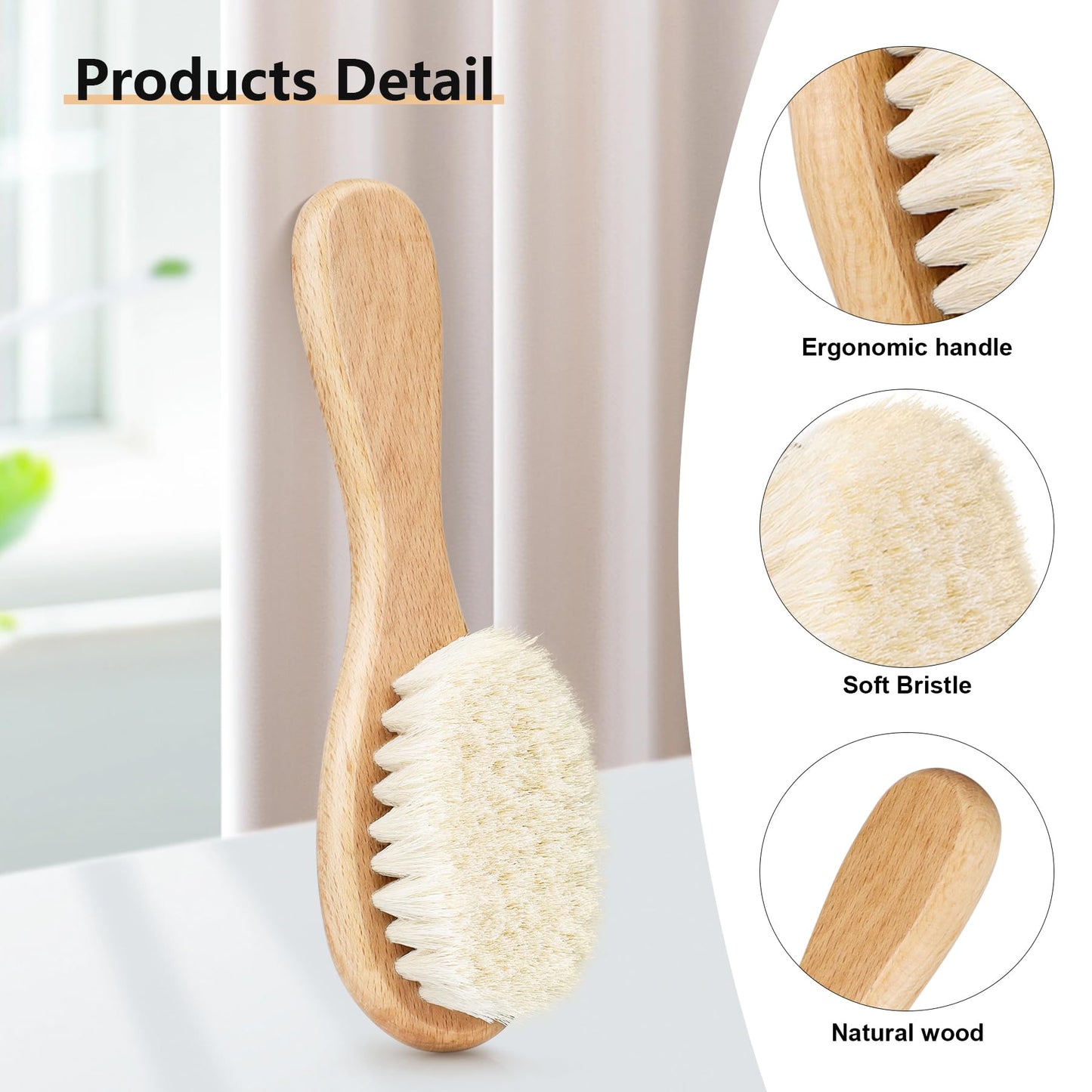 Molylove Baby Hair Brush, Soft Goat Bristles