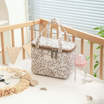 ANKICK Insulated Breastmilk Cooler Bag, Floral Quilted Travel Bag for Two 8oz Bottles