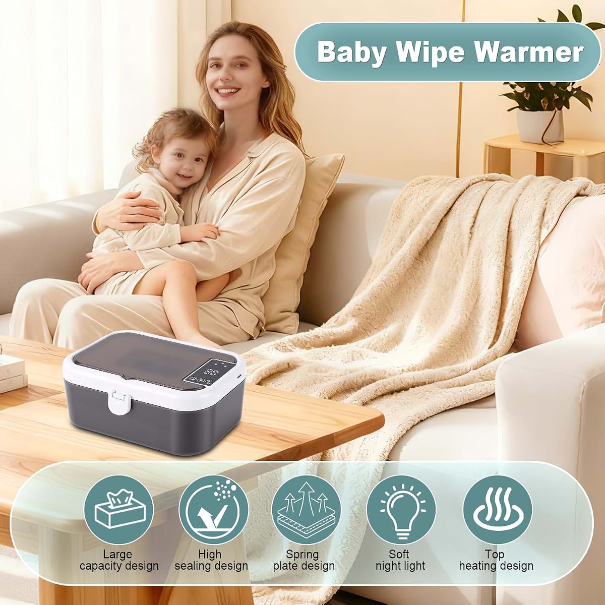 Baby Wipe Warmer, Large Capacity with Night Light
