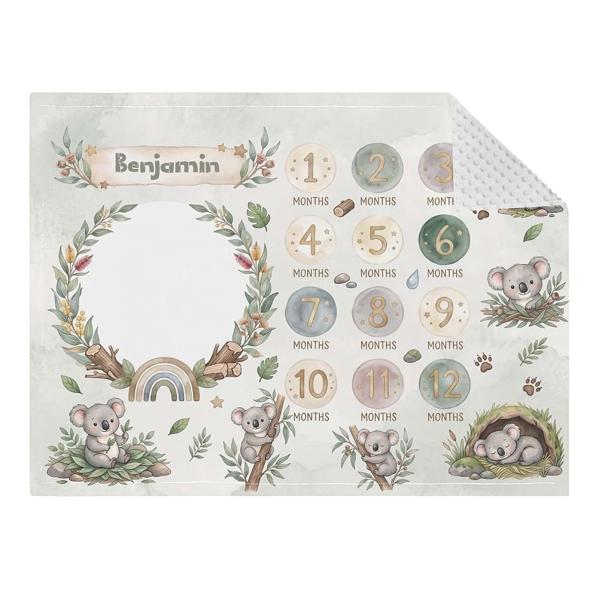 WEIKASSO Personalized Koala Milestone Baby Name Double Layer Swaddle Blanket