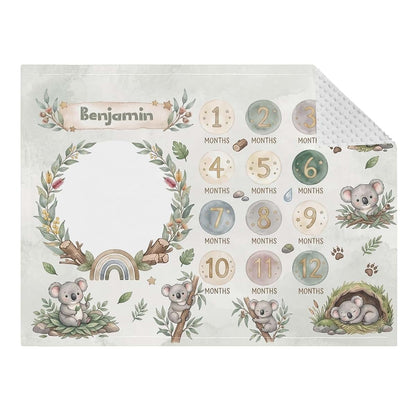 WEIKASSO Personalized Koala Milestone Baby Name Double Layer Swaddle Blanket