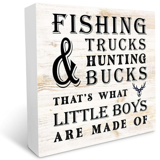 RICRCJX Nursery Decor Fishing Trucks Hunting Bucks Wooden Table Sign