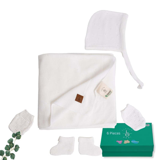 Little Dedi Soft Baby Blanket Gift Set Includes Soft Knit Pointelle Blanket 30"x40", Baby Hat, Gloves & Booties 100%