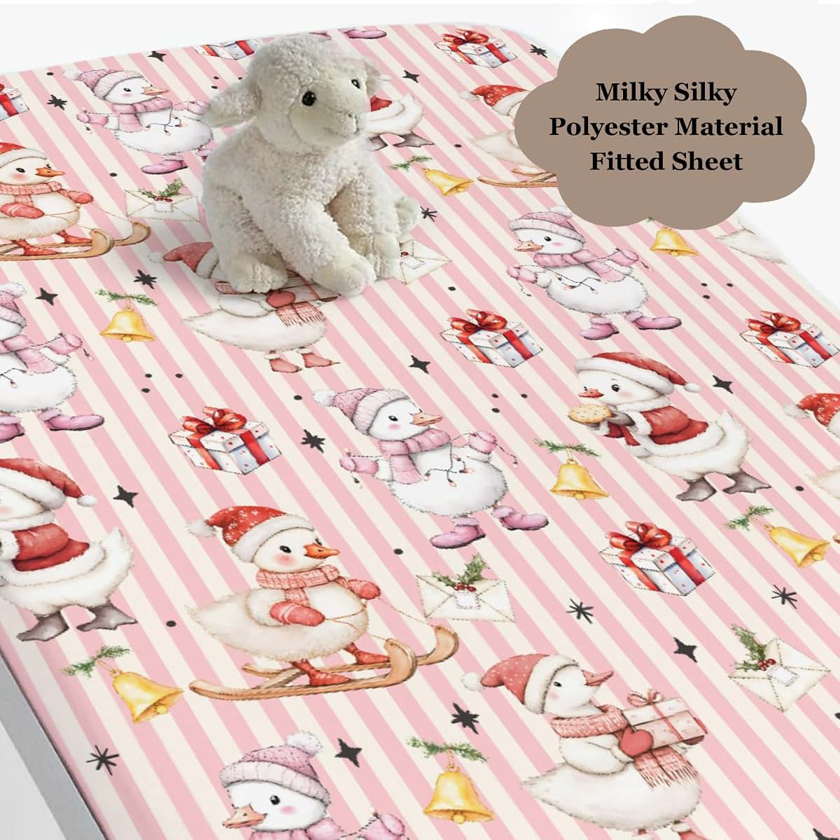 Wicbfdfv Cute Christmas Geese Santa Hat Fir Fitted Crib Sheet for Baby Girls Boys 52x28x9 in Duck Bells Gift Fitted