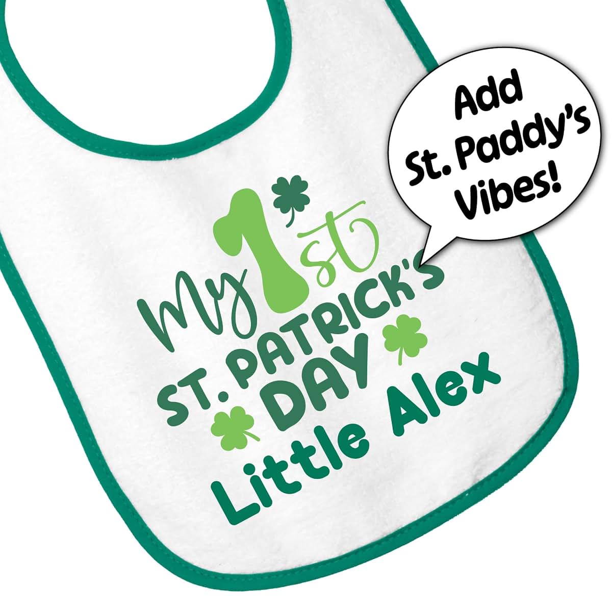 Smiling Jindo Personalized My 1st St. Patrick’s Day Baby Bib with Name – Custom First St Paddy’s Gift, Soft Cotton Terry (photo 4)