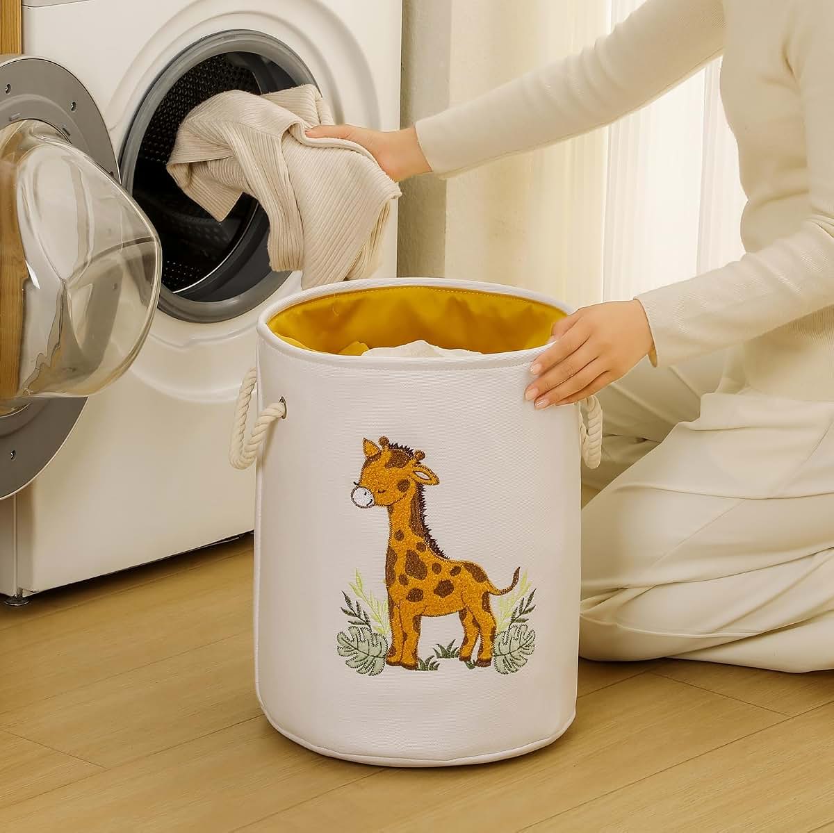 INough Kids Laundry Basket Baby Hamper for Nursery, Canvas Dirty Clothes Hampers with Drawstring Closure, Jungle Theme (photo 4)