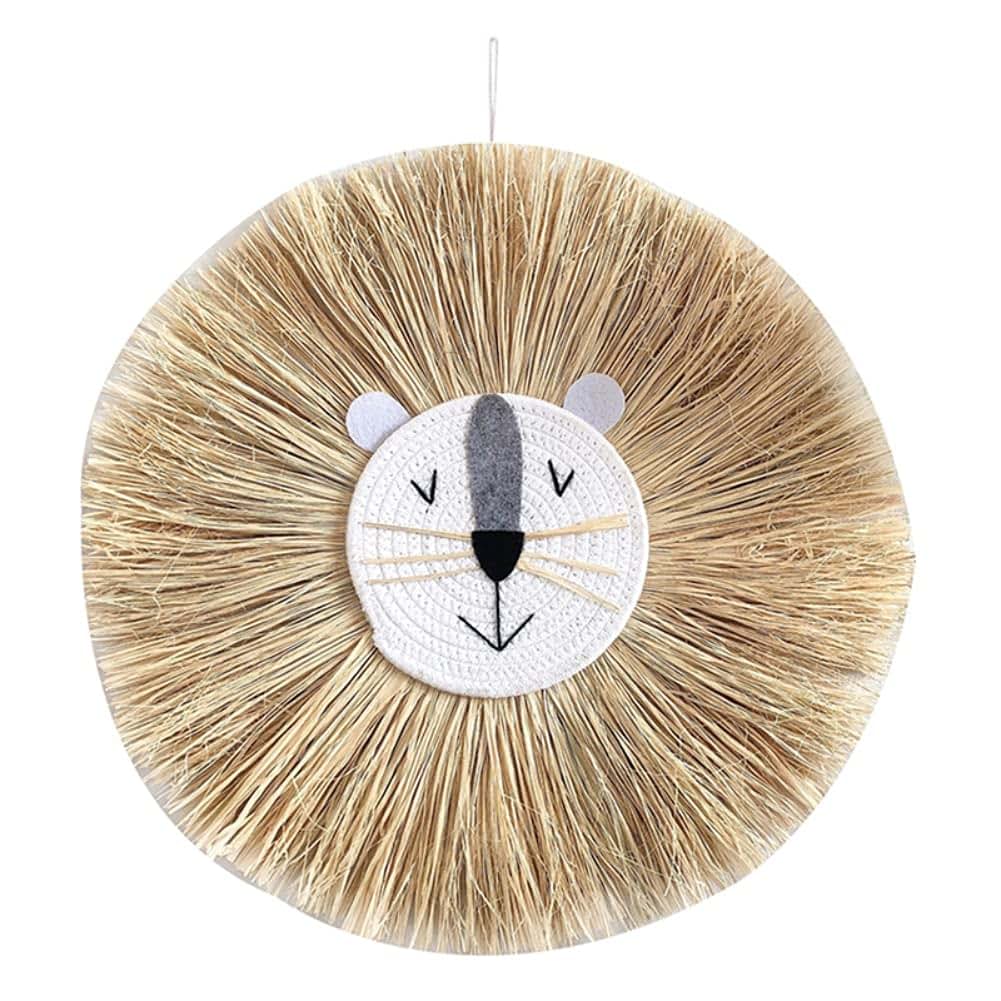 Mese Animal Head Hand-Woven Wall Hanging Craft Cartoon Lion Tiger Wall Pendant