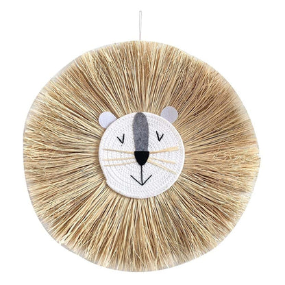 Mese Animal Head Hand-Woven Wall Hanging Craft Cartoon Lion Tiger Wall Pendant