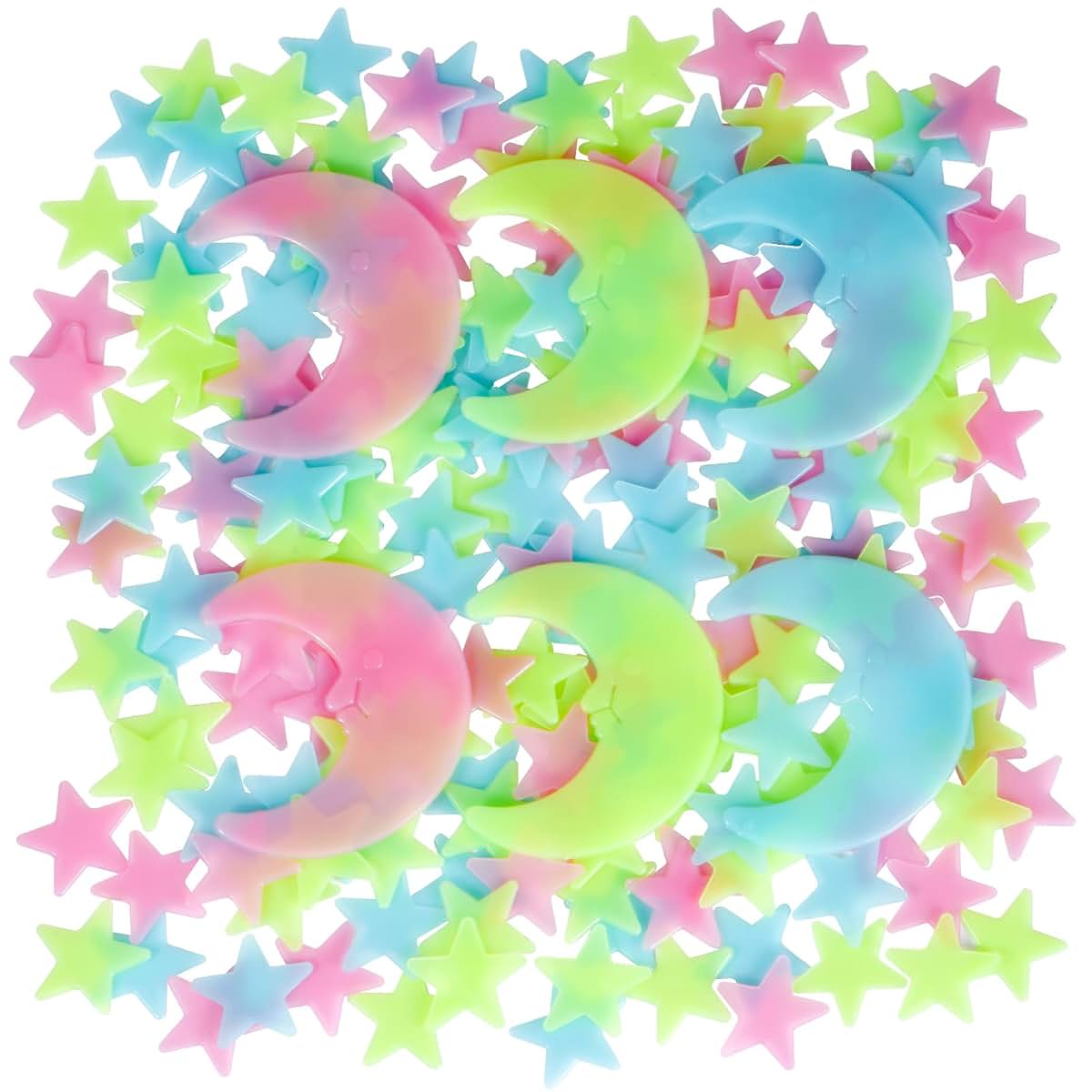 iFunLong Glow in The Dark Stars for Ceiling - 200pcs 3D Star Stickers & 6 Glowing Moons with Adhesive Pads, Ceiling