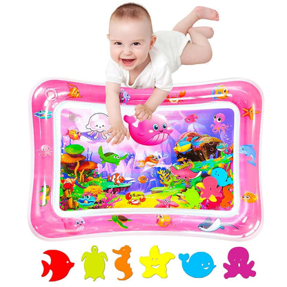 ZHUYNXIR Tummy Time Water Play Mat for Babies 3-24 Months, Inflatable PVC with Floating Toys, Pink, 27.5 x 20 in