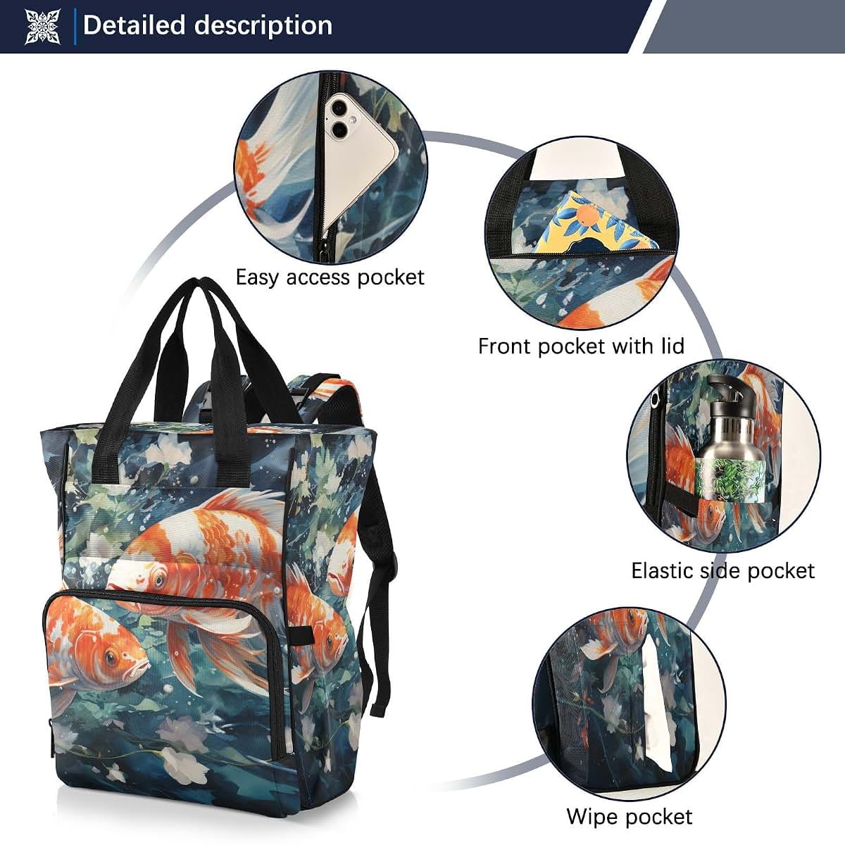 LINNIKEEEE Watercolor Painting Fish Diaper Bag Travel Backpack Large Capacity Tote Mom Bags for Dad Women Girls