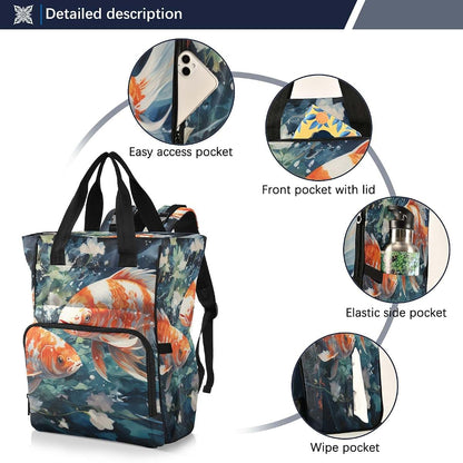 LINNIKEEEE Watercolor Painting Fish Diaper Bag Travel Backpack Large Capacity Tote Mom Bags for Dad Women Girls