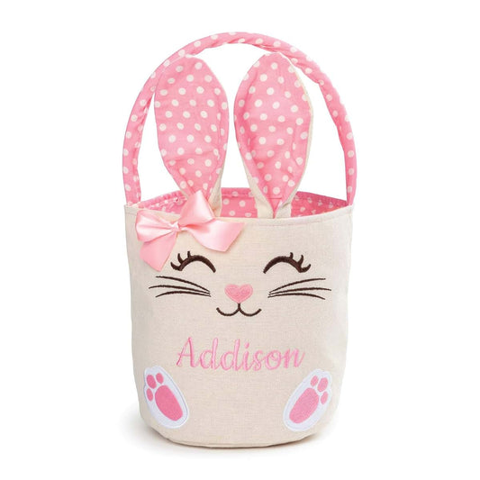 Personalized Planet Personalized Bunny Ears Bucket Bag with Custom Name | Pink Polka Dot Liner Easter Bag with Handle