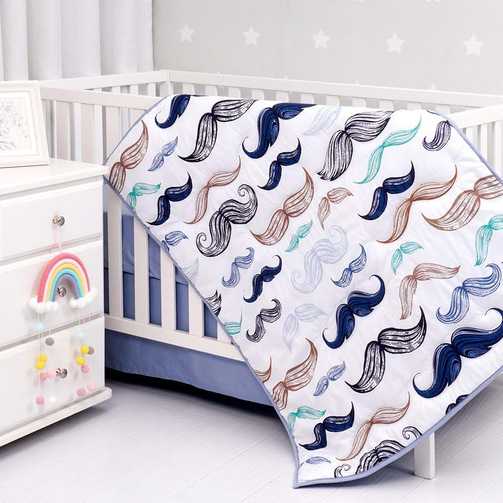 Noisy Mouse Boho Little Man Mustache 4-Piece Organic Cotton Baby Boy Crib Bedding Set