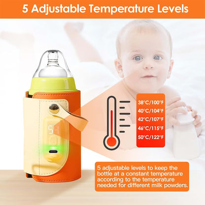 KOCASO Portable Bottle Warmer,Baby Bottle Insulation Cover Bottle Warmer with 18W Quick Charge and LED