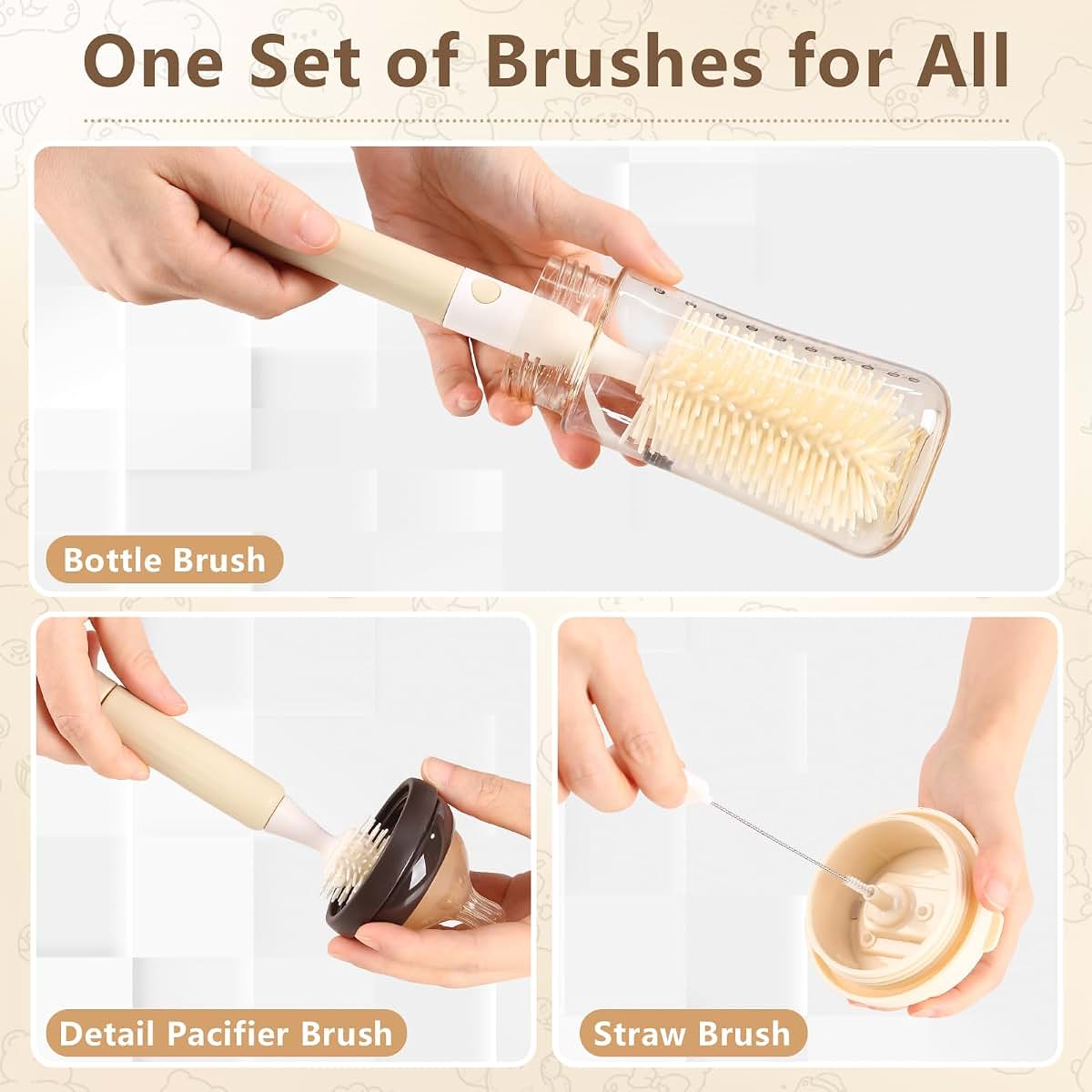 Malalife 3-Pack Silicone Baby Bottle Brush, Bottle Cleaner, with Convenient Hang Up, Food Grade Silicone, Effortless (photo 2)