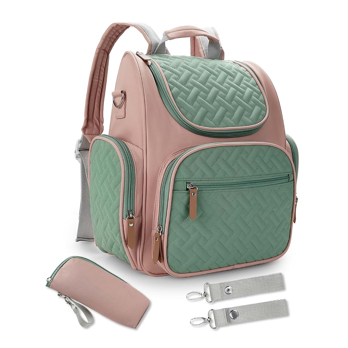 SONARIN Waterproof Diaper Bag Backpack with Changing Mat and Stroller Straps, Pink
