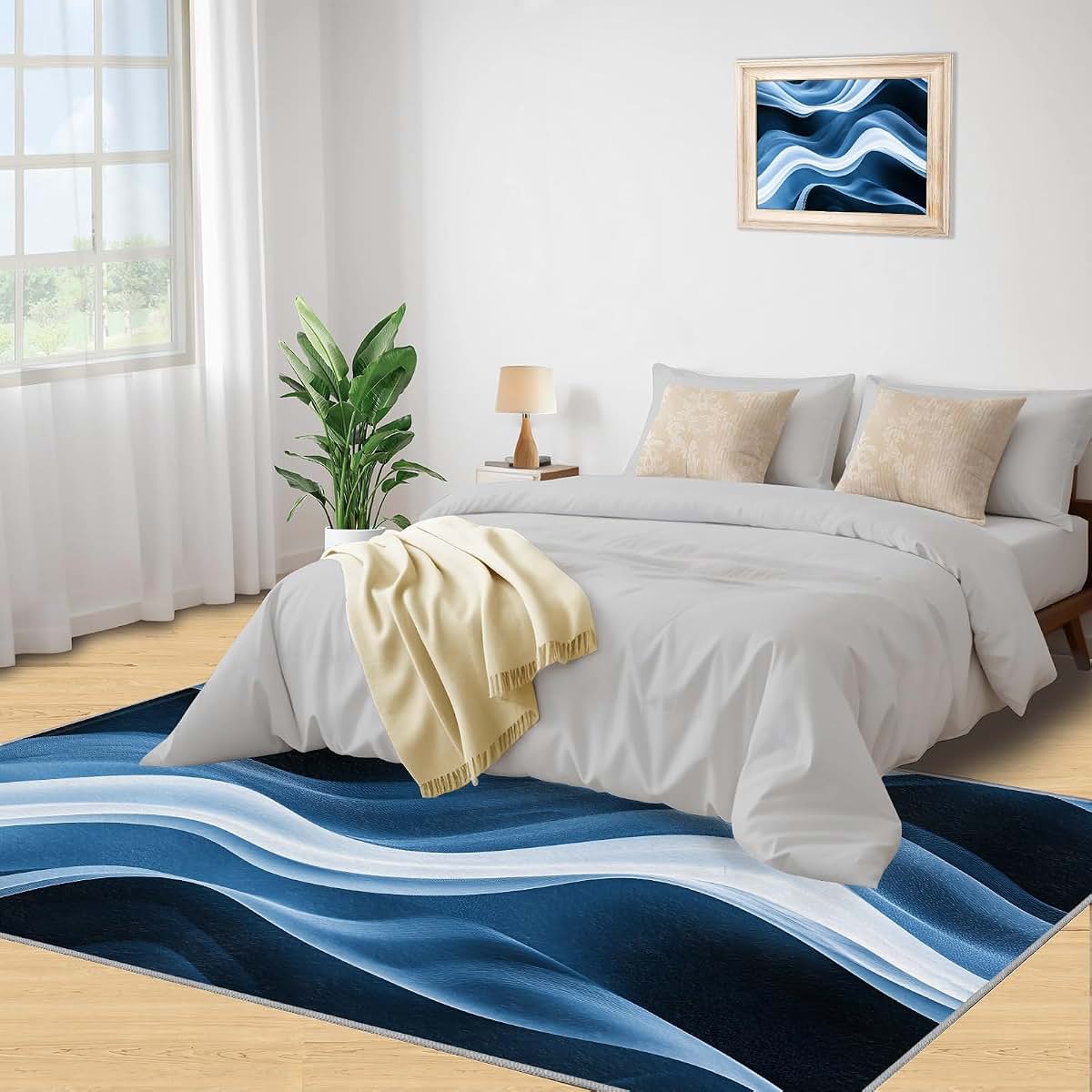 HYGIUID 4x5 Abstract Area Rugs - Waves Rug for Entryway, Simple Washable Entry Way Rugs Kids Carpet for Inside House