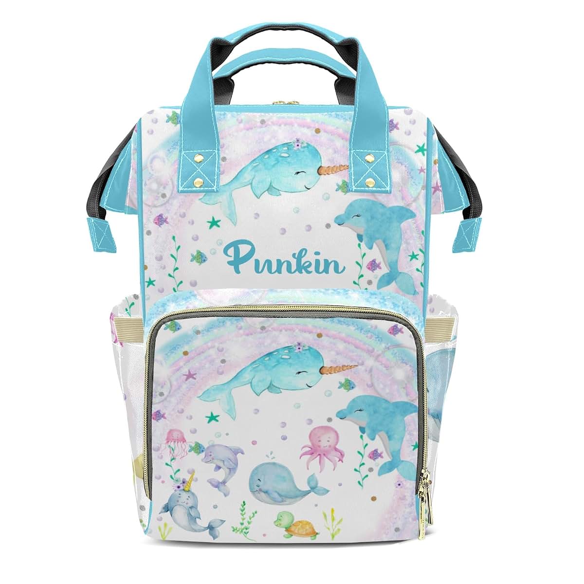 LiSoAkWE Under the Sea Fish Creatures Personalized Diaper Bag with Name,Customized Nappy Backpack with Thermal Pockets