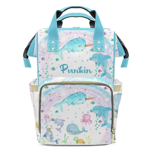LiSoAkWE Under the Sea Fish Creatures Personalized Diaper Bag with Name,Customized Nappy Backpack with Thermal Pockets